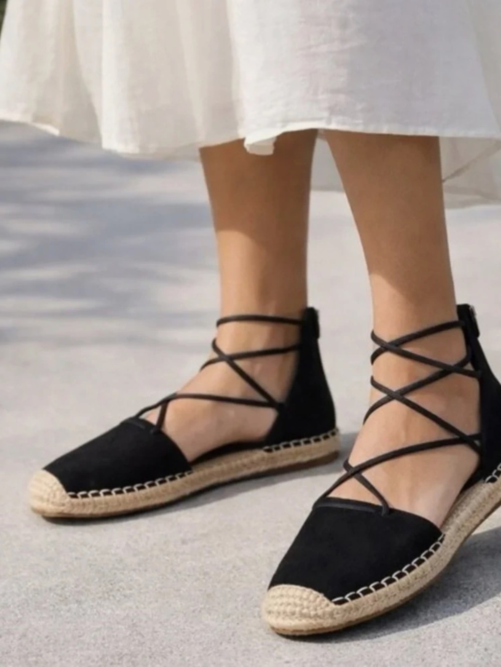 Eileen Fisher Black Suede Lace Elastic Strappy Espadrilles Shoes 9 New - Picture 2 of 4